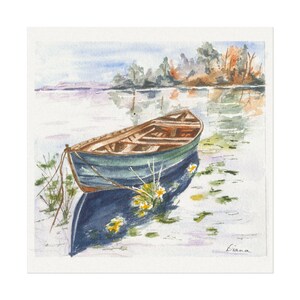 Boat on Tranquil Waters Watercolor Print