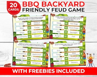 Backyard Barbecue Feud Game for Family & Friends – Fun BBQ Printable Party Game + Free Barbecue Backyard Charades and Photo Booth Props