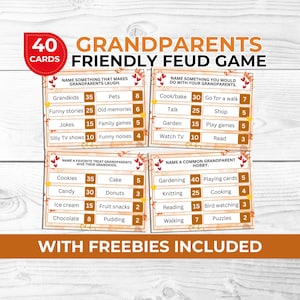 Grandparents Friendly Feud Game for Family Gatherings, Grandparents Day, Kids & Adults Party Game, Free Charades Cards and This or That game