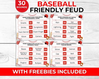 Baseball Friendly Feud Game Printable, Sports Party Trivia Game, Team Building Activity, Family Game Night for Players & Fans