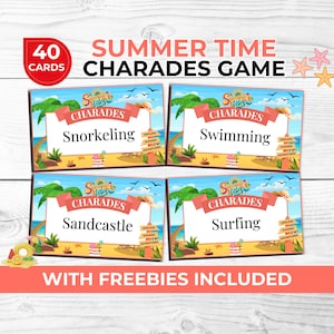 Gioco di sciarade estivo per tutte le età con ricerca di parole sulla spiaggia gratuita e oggetti di scena stampabili per cabine fotografiche / Divertimento per vacanze in famiglia, bambini, adolescenti e adulti