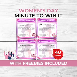 International Women’s Day Minute to Win It Games Premium for All Ages, Office Classroom Party Activities with Free Riddle Game & Gift Tags