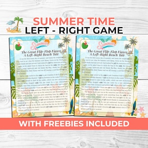 Zomer Left Right-spel voor strandfeest, barbecue, familiereünie of kinderen – inclusief gratis strandcharadekaarten, afdrukbare kaarten en rekwisieten voor fotohokje