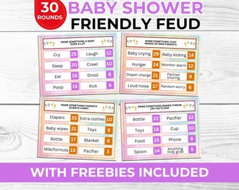 Baby Shower Friendly Feud Game Printable Fun Baby Shower Party Game for Guests Mom to Be Family Group Icebreaker Activity