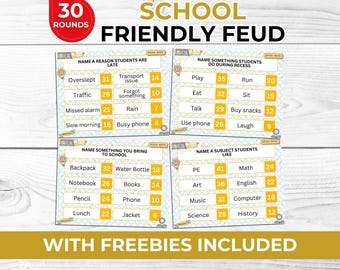 School Friendly Feud Game Printable for Students Kids Classroom Party Activity Fun Group Game Teachers Family Game Night Instant Download