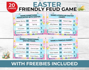 Easter Friendly Feud Game Printable - Fun Easter Party Game for Families, Kids Adults, With free Easter bookmarks and kids coloring activity