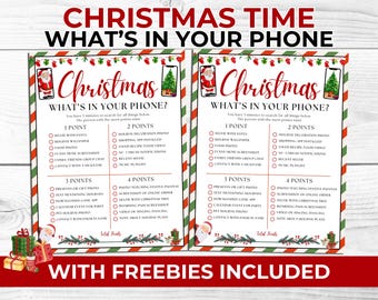 Christmas What’s in Your Phone Game – Holiday Party Activity for Families, Kids & Adults with Word Scramble and Photo Booth Props