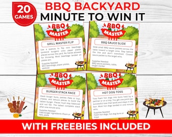 BBQ Minute to Win It Games for Family & Kids – Backyard Barbecue Party Game Bundle with Free Printable Charades Cards and Photo Booth Props