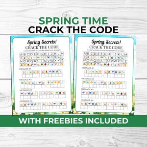 Vårspel "Knäck koden" för barn, tonåringar och familjer, utskrivbar klassrumsfestaktivitet med charader och fotobåsrekvisita