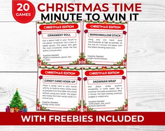 Christmas Minute to Win It Games for Families, Kids & Adults | Holiday Party Game Bundle with Free 5 Seconds Game and Photo Booth Props