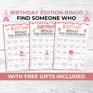 Tarjetas de bingo de cumpleaños imprimibles: divertido juego rompehielos para fiestas de cumpleaños de todas las edades, minuto de cumpleaños gratis para ganar y accesorios para fotomatón.