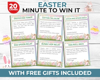 Pacchetto di giochi Easter Minute to Win It / Divertenti giochi per feste di Pasqua per bambini e adulti / Gioco di indovinelli pasquali e accessori per photo booth gratuiti inclusi