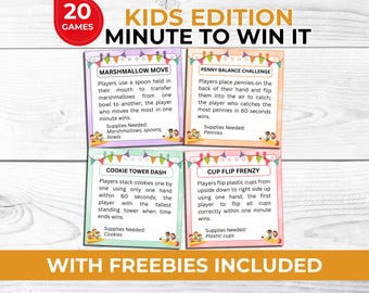 Kids Minute to Win It Games Printable for Parties & Classrooms | One Minute Group Challenges for Kids with Charades and Left Right Game