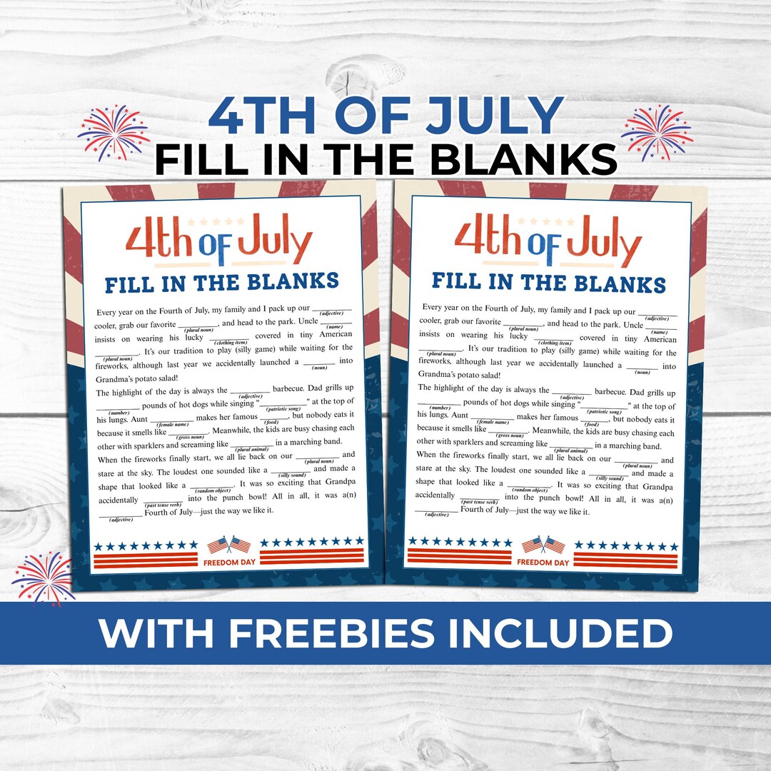 4th of July Fill in the Blanks Game for Kids and Adults | Funny ...