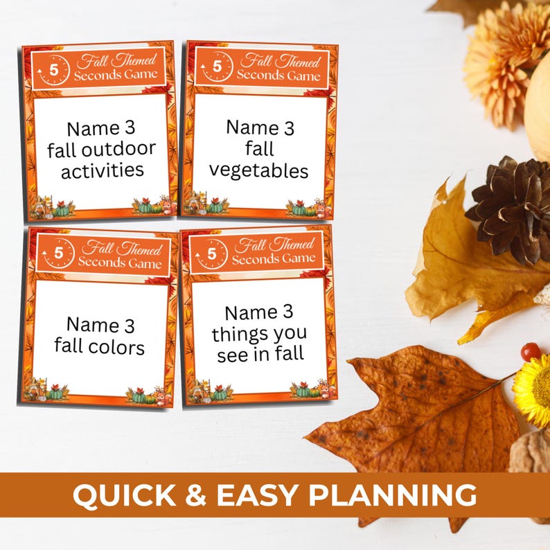 Printable Fall 5 Seconds Game for Kids & Adults | Autumn Party Game ...