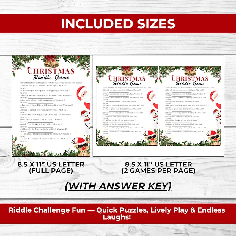 Printable Christmas Riddles Game for Kids Teens Adults Fun Holiday Printable Christmas Riddles Game for Kids Teens Adults Fun Holiday