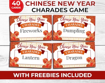 Chinese New Year Charades Game Printable for Families, Friends & Couples Lunar New Year Party Game with This or That and Photo Booth Props
