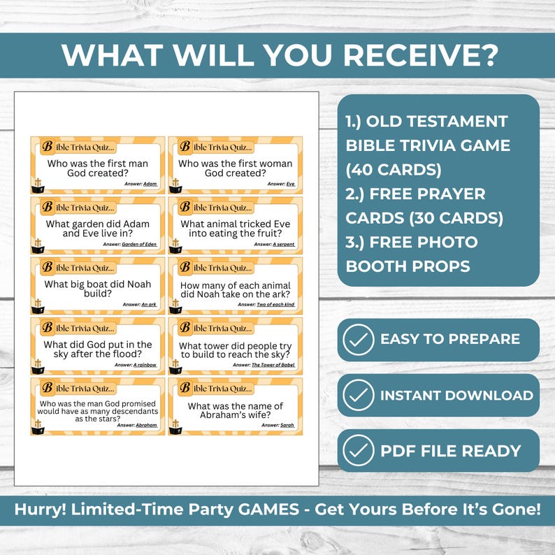 Old Testament Bible Trivia Cards for Kids & Youth, Christian Sunday ...