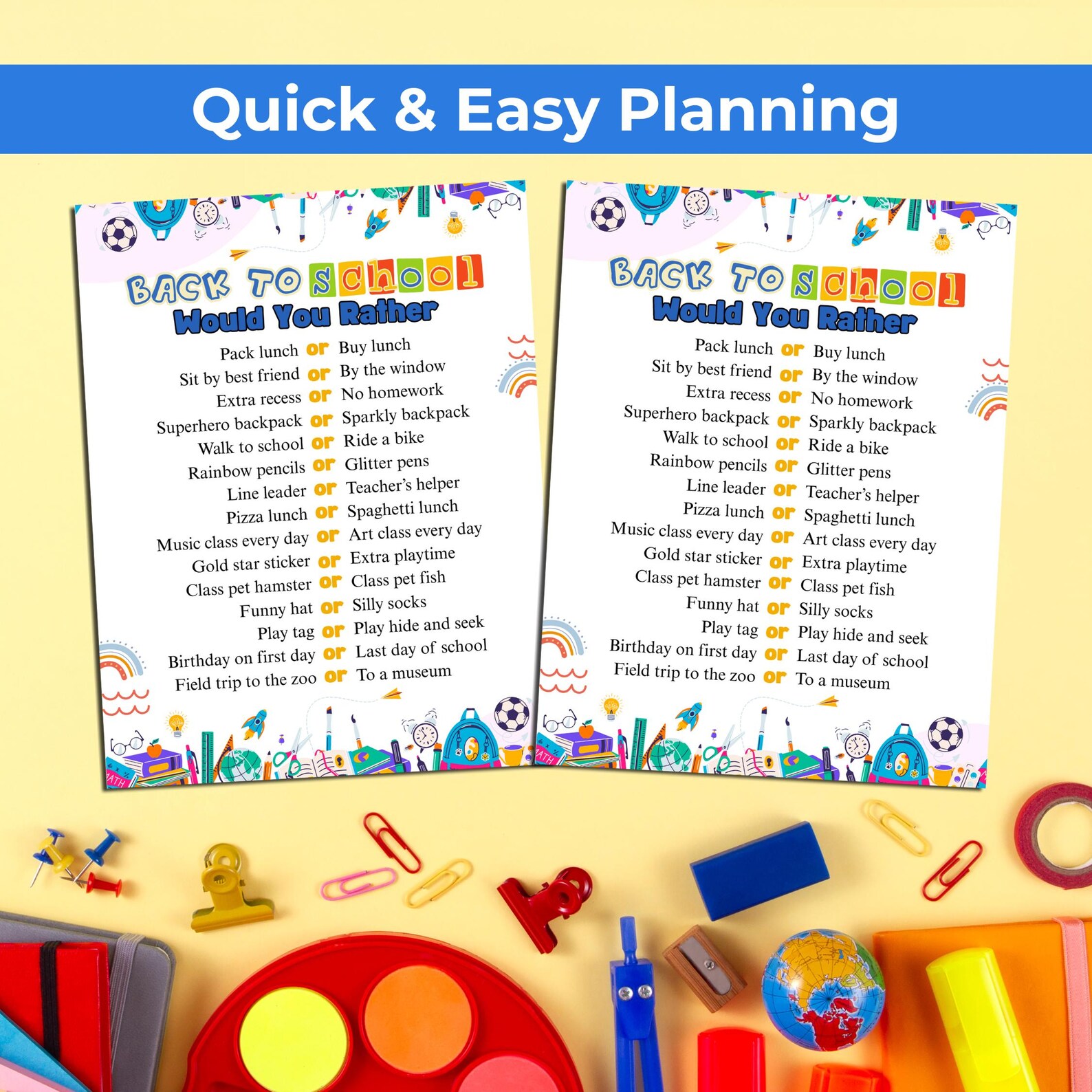 Back to School Would You Rather Game for Kids, Fun Icebreaker for ...