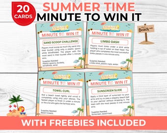 Summertime Minute to Win It Games for Kids & Adults, Free Summer Bingo Find Someone Who and Printable Summer Beach Themed Photo Booth Props