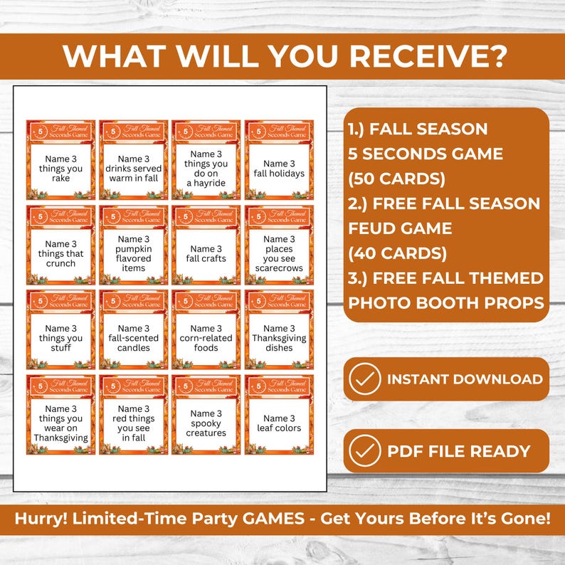 Printable Fall 5 Seconds Game for Kids & Adults | Autumn Party Game ...