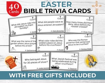Easter Bible Trivia Cards Game for Kids & Adults | Christian Easter Game with Free Bible Bookmarks and Photo Booth Props | Faith Activity
