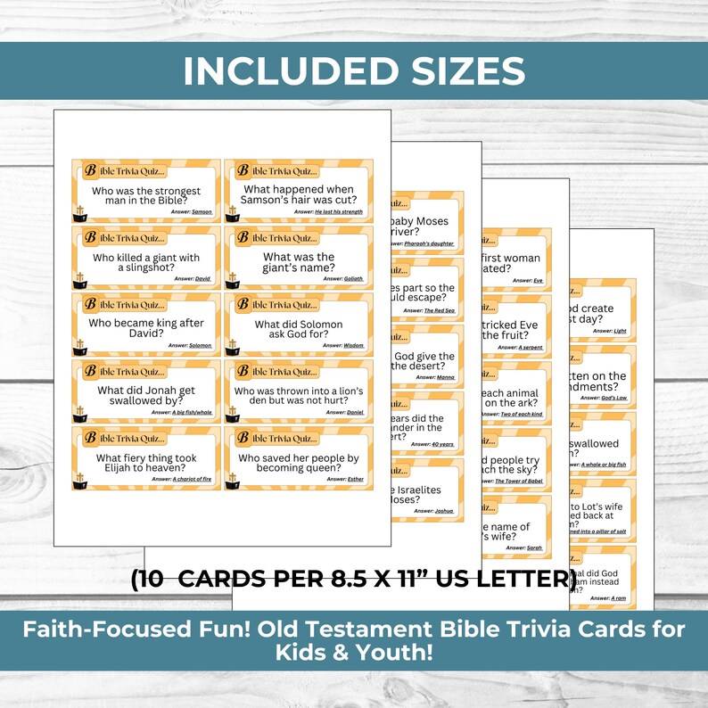 Old Testament Bible Trivia Cards for Kids & Youth, Christian Sunday ...
