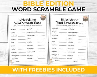 Bible Word Scramble Game Printable – Fun Scripture Puzzle for Families, Church Groups & Bible Study + Free Trivia and Photo Booth Props