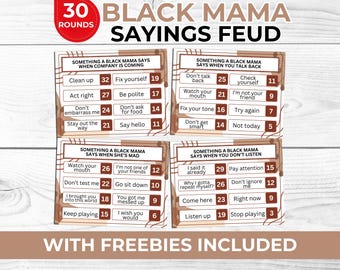 Black Mama Sayings Feud Game Printable, Funny Family Party Game for Adults Kids, Birthday Cookout Reunion Activity Instant Download
