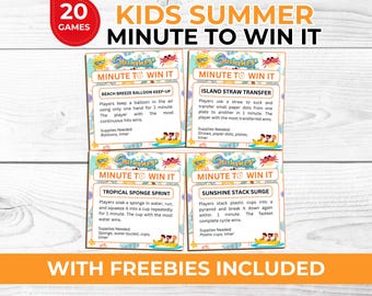 Kids Summer Minute to Win It Games Printable, Beach Party Group Activities for Families, Camp, Classroom & Birthday Fun