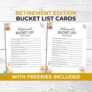 Cartes de liste de seaux de retraite pour les collègues, les enseignants ou le patron - Jeu de fête de retraite amusant + Mad Libs GRATUITS et accessoires imprimables pour photomaton