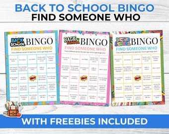 Back to School Bingo Game Find Someone Who for Kids, Icebreaker Activity for Students with Free Mad Libs and Printable Photo Booth Props