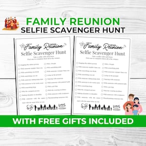 Juego de búsqueda del tesoro de selfies para reuniones familiares para niños y adultos, bingo y accesorios para fotomatón gratuitos, actividad divertida para grupos grandes.