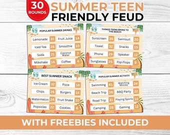 Summer Teen Friendly Feud Game Printable, Beach Party Group Game for Teens, Family BBQ Activity, Camp Icebreaker Game