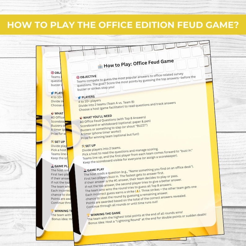 Office Party Friendly Feud Game Bundle for Coworkers | Funny Team Building Trivia for Work Events + Free Office Charades & Left Right Game