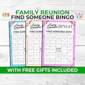 Family Reunion Bingo Game Find Someone Who – Fun Icebreaker for All Ages, Includes Free Word Search Puzzle & Photo Booth Props