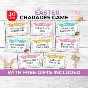 Druckbare Oster Scharade Spiel für Kinder und Erwachsene | Lustiges Oster-Party-Spiel + Freebies | Osterfotobooth Requisiten und Kinder Malaktivität