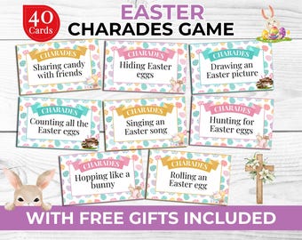 Printable Easter Charades Game for Kids & Adults | Fun Easter Party Game + Freebies | Easter Photo Booth Props and Kids Coloring Activity