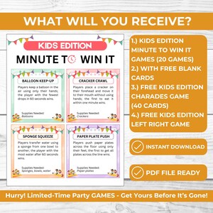 Kids Minute to Win It Games Printable for Parties & Classrooms | One ...