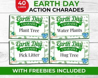 Earth Day Action Charades Game for Kids, Teens & Families, Fun Printable Party Activity, Eco-Themed Group Game, 5 Seconds Game and Bookmarks