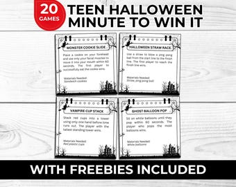 Teen Halloween Minute to Win it Games Printable for Teen Parties, Youth Groups, Classrooms, Family Game Night & School Events