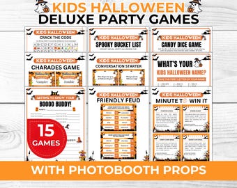 Kids Halloween Deluxe Party Games Printable Bundle for Families Classrooms School Parties Birthday Events Fun Halloween Activities, 15 Games
