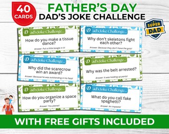 Dad Jokes Game Cards for Father’s Day – Funny Dad Joke Challenge, Free Father’s Day Would You Rather & Photo Booth Props, Family Game