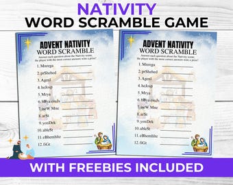 Nativity Word Scramble Christmas Game – Printable Religious Holiday Activity for Kids, Families & Church Groups
