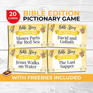 Bible Pictionary Game for Kids, Adults & Sunday School | Christian Drawing Game with Free Bible Trivia and Faith Photo Booth Props