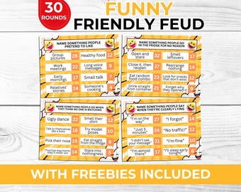 Funny Friendly Feud Game Printable Family Party Game for Adults Kids Group Game Night Icebreaker Reunion Birthday Party Activity