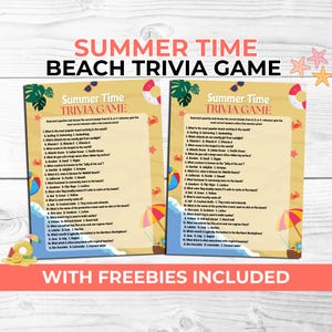 Summer Trivia Party Game for Kids & Adults – Beach Printable with Free Charades and Photo Booth Props – Family BBQ Pool Luau Fun