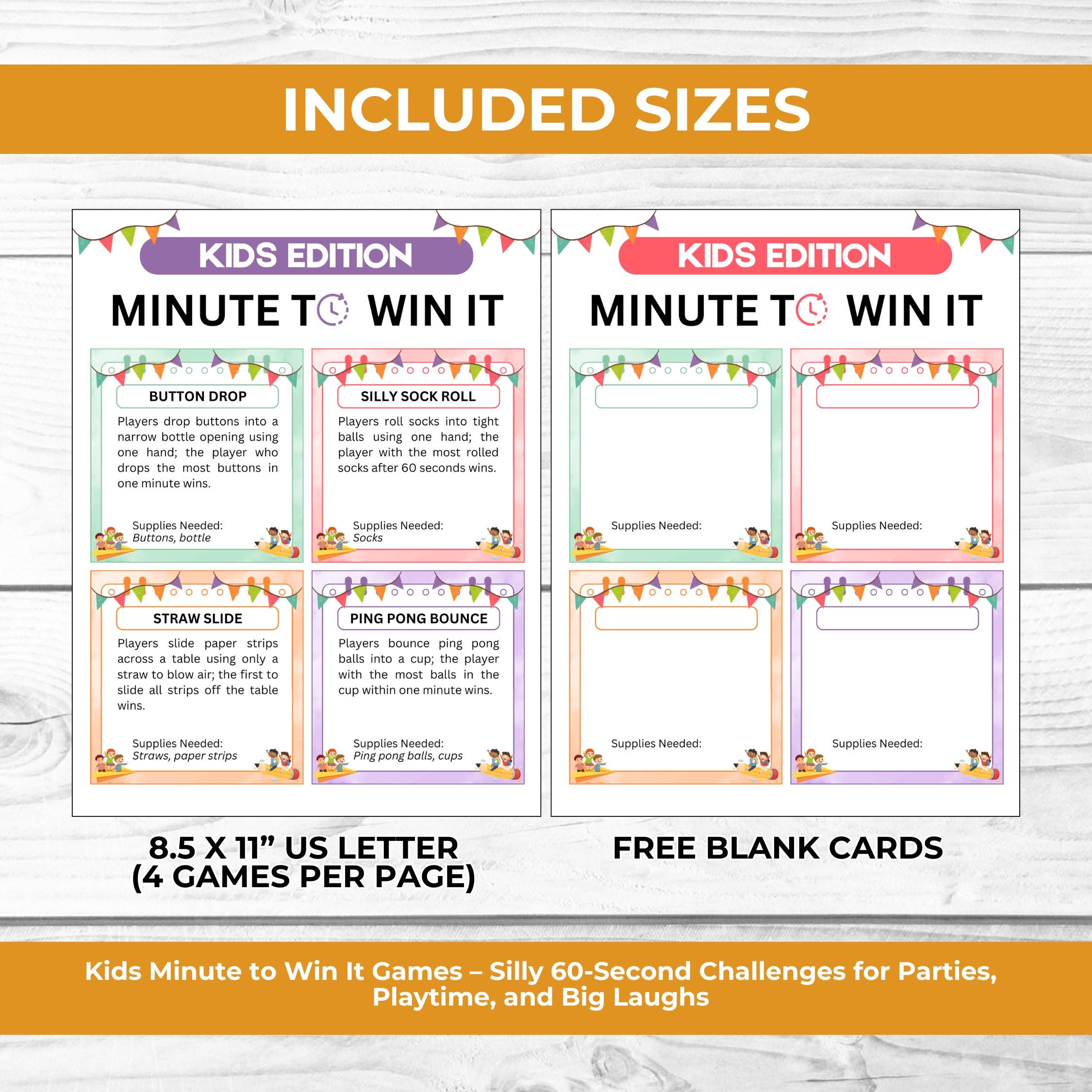 Kids Minute to Win It Games Printable for Parties & Classrooms | One ...