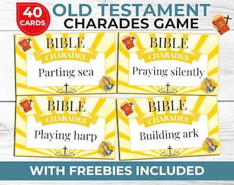 Bible Charades Cards Old Testament Game for Kids, Adults, Sunday School, Church – Free Printable Bible Trivia + Photo Booth Props Included