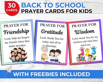 Biglietti di preghiera per il ritorno a scuola per bambini / Materiale stampabile cristiano per genitori e insegnanti / Barzellette gratuite per il pranzo al sacco e accessori per cabine fotografiche